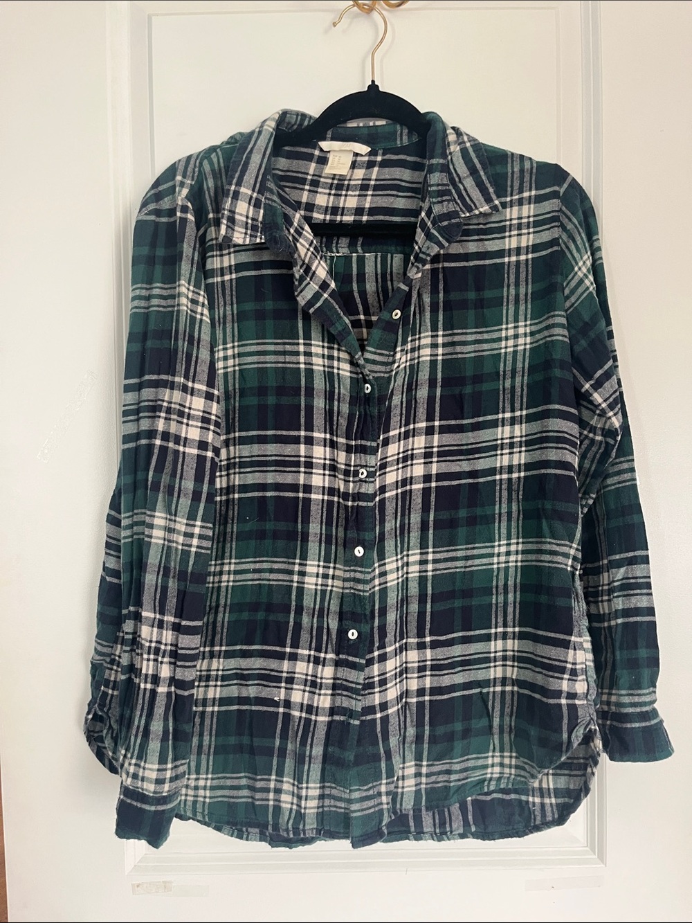 H&M Navy & Green Plaid Shirt